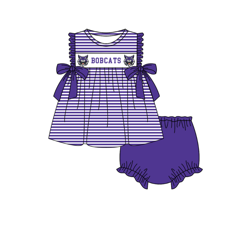 1.31 Custom Order Moq 3 Baby Girl Bobcats Bows Stripe Tunic Top Team Clothes Sets