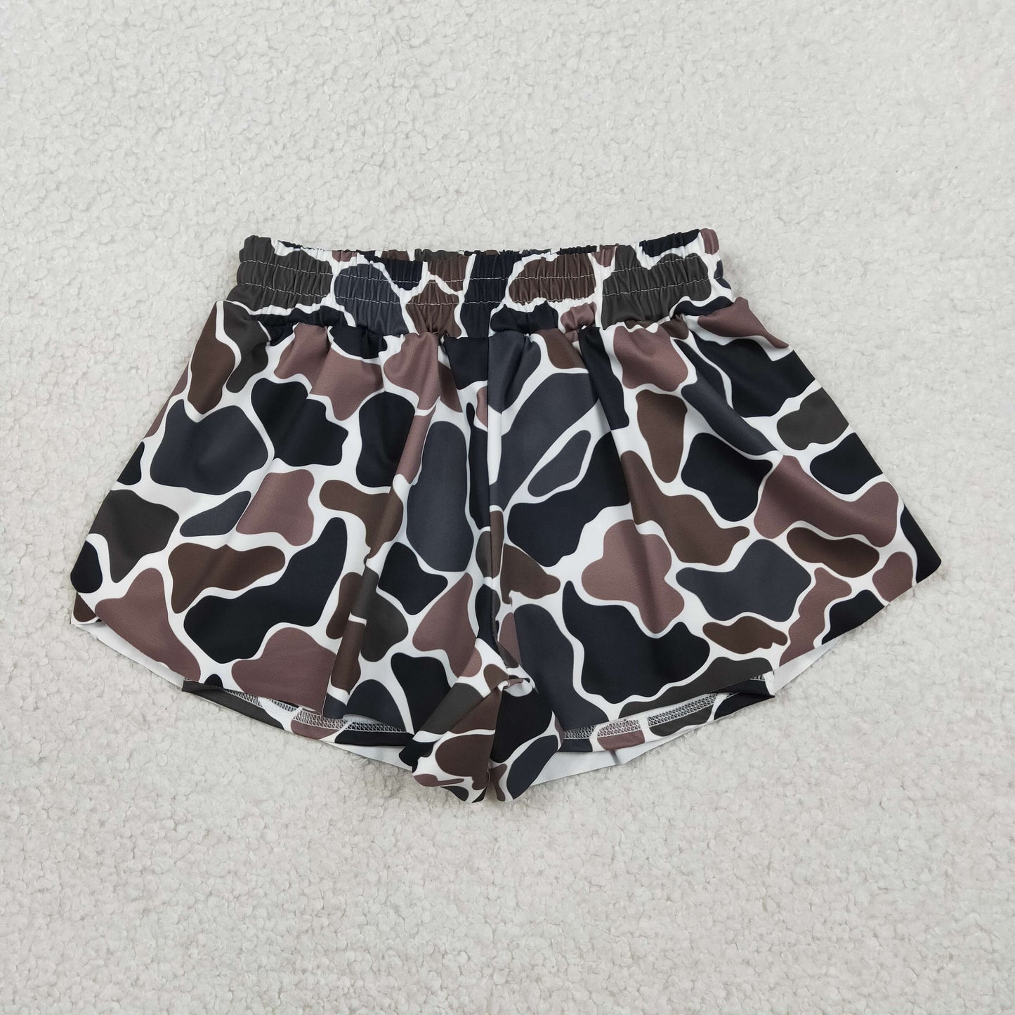SS0773 Kids Baby Girl Southern Dark Brown Camo Yoga Active Ruffle Shorts Bottom