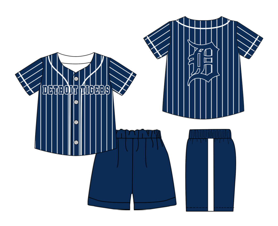 Custom Milk Silk Order MOQ:3 or 5 pcs Each Design Team State Kids Summer Dark Blue Short Sleeve Shorts Sets-26.1.20