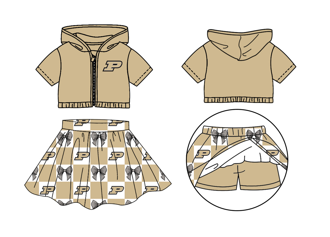 Custom Milk Silk Order MOQ:3 or 5 pcs Each Design Team State Girl Summer Bow Khaki Sleeveless Skirts Sets 3 and dress and shorts-26.1.23