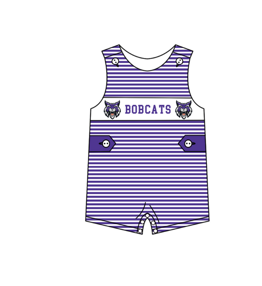 1.31 Custom Order Moq 3 Baby Boy Sleeveless Stripes Button Bobcats Team Bubble Rompers