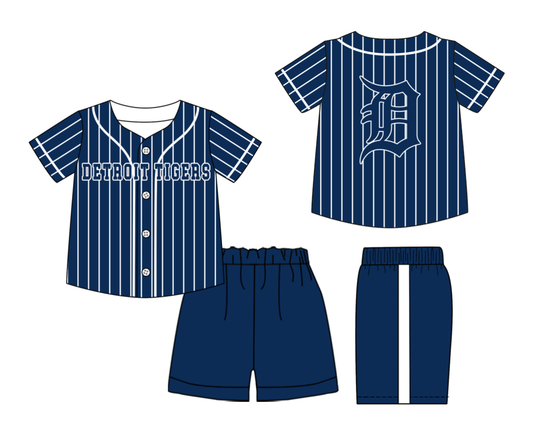 Custom Milk Silk Order MOQ:3 or 5 pcs Each Design Team State Kids Summer Dark Blue Short Sleeve Shorts Sets-26.1.20