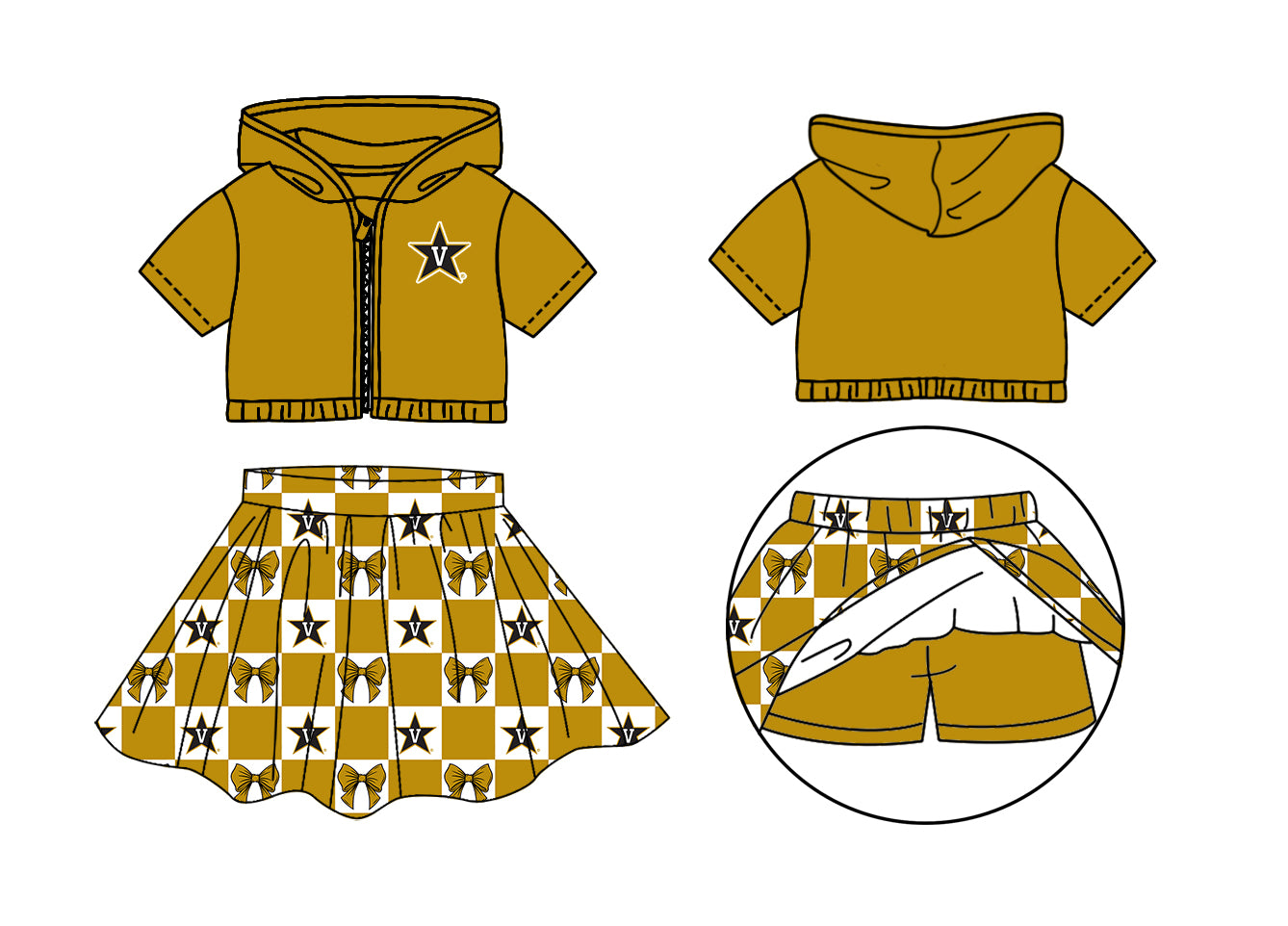 Custom Milk Silk Order MOQ:3 or 5 pcs Each Design Team State Girl Summer Bow Khaki Sleeveless Skirts Sets 3 and dress and shorts-26.1.20