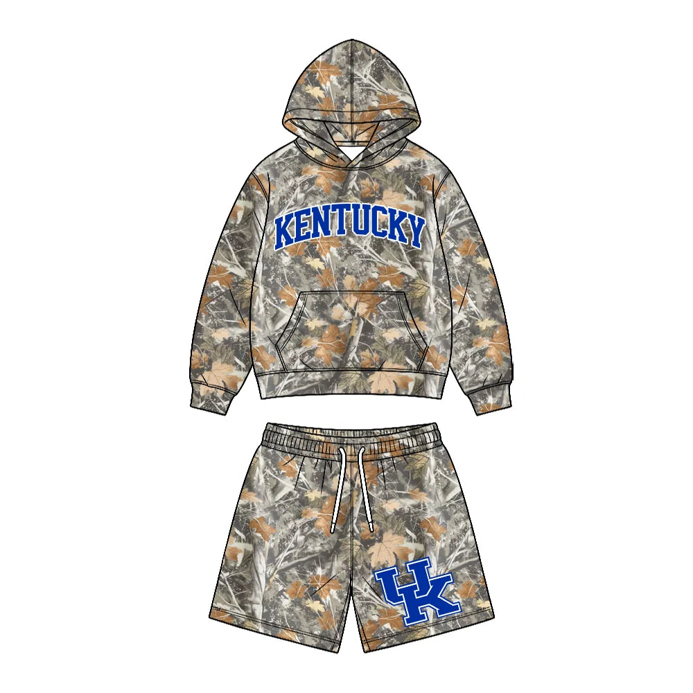 Custom Order Baby Boys Leaves Camo Kentucky Pocket Hoodie Short Team Clothes Sets