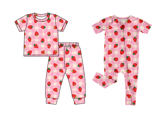 26.1.10 Custom MOQ:3 or 5 pcs each design milk silk Sibling baby girl clothes strawberry short sleeve pants sets and romper