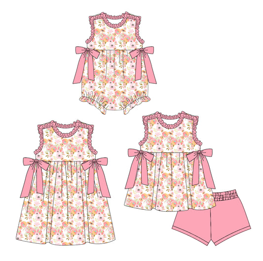26.1.20 Custom (Moq 3 or 5) Sibling Baby Girls floral Short Sleeve Shorts Sets Girls Dress Romper
