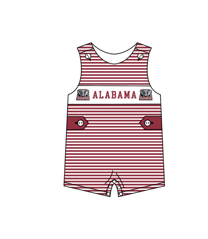 1.29 Custom Order Moq 3 Baby Boy Sleeveless Stripes Button Alabama Team Bubble Rompers