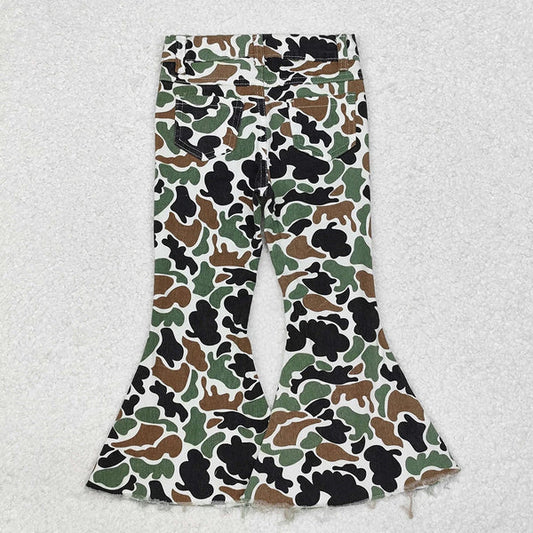 Adult Girls Brown Camo Fall Bell Flare Denim Pants