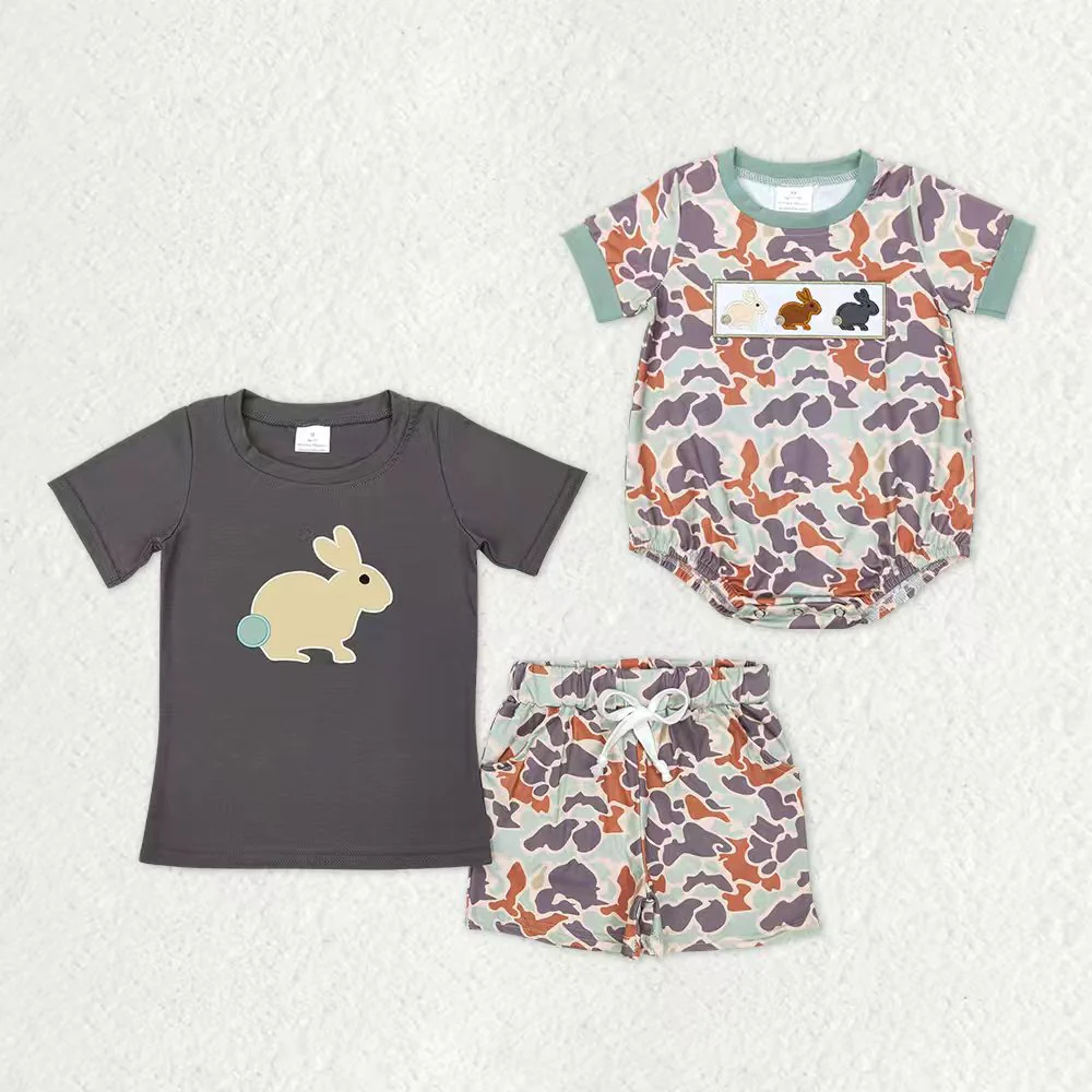 Sibling Baby boys clothes Embroidery easter short sleeve shorts sets and Rompers