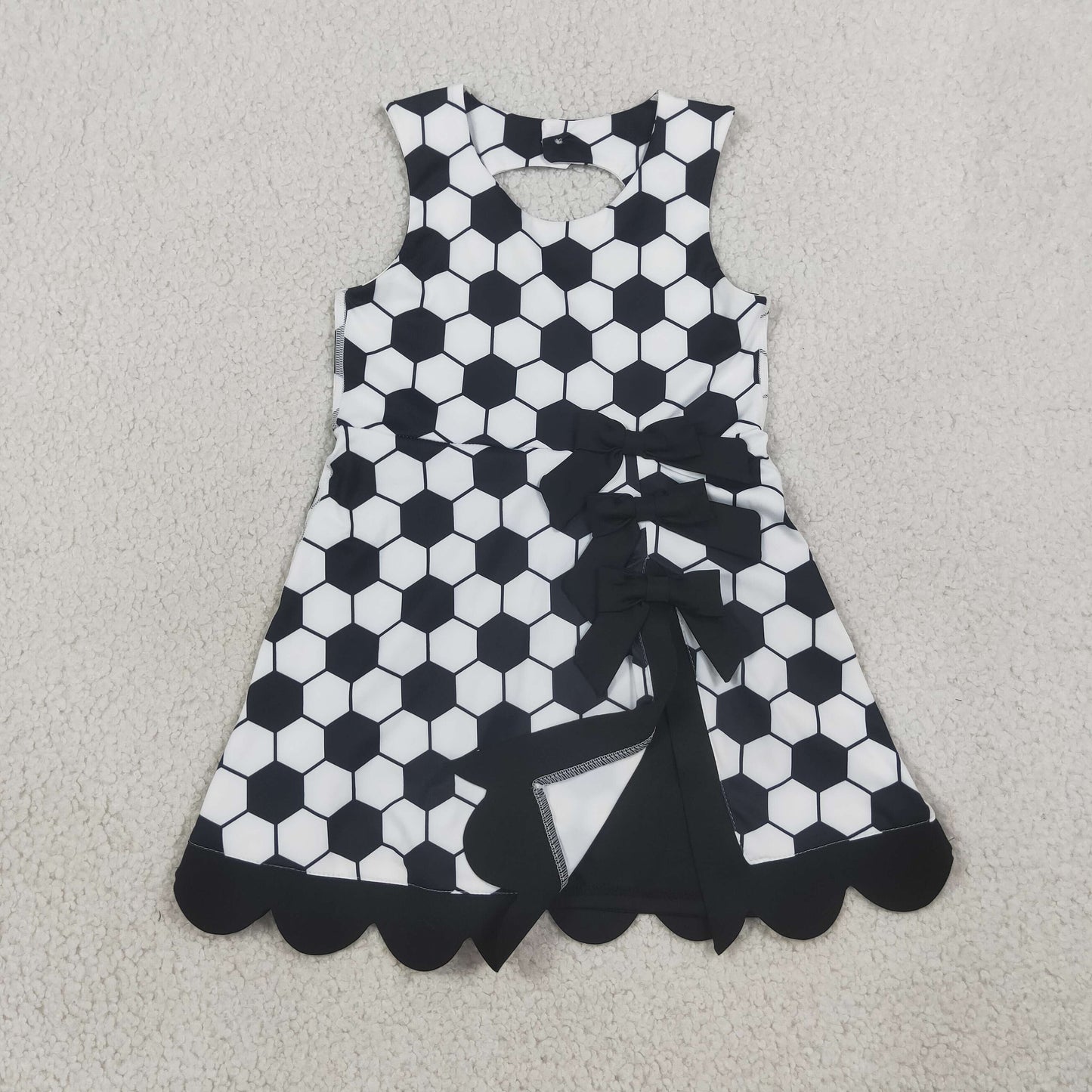 GSD4102 Kids Clothing Baby Girls Footballs Team Yoga Active Short Bows Scallop Knee Length Dress