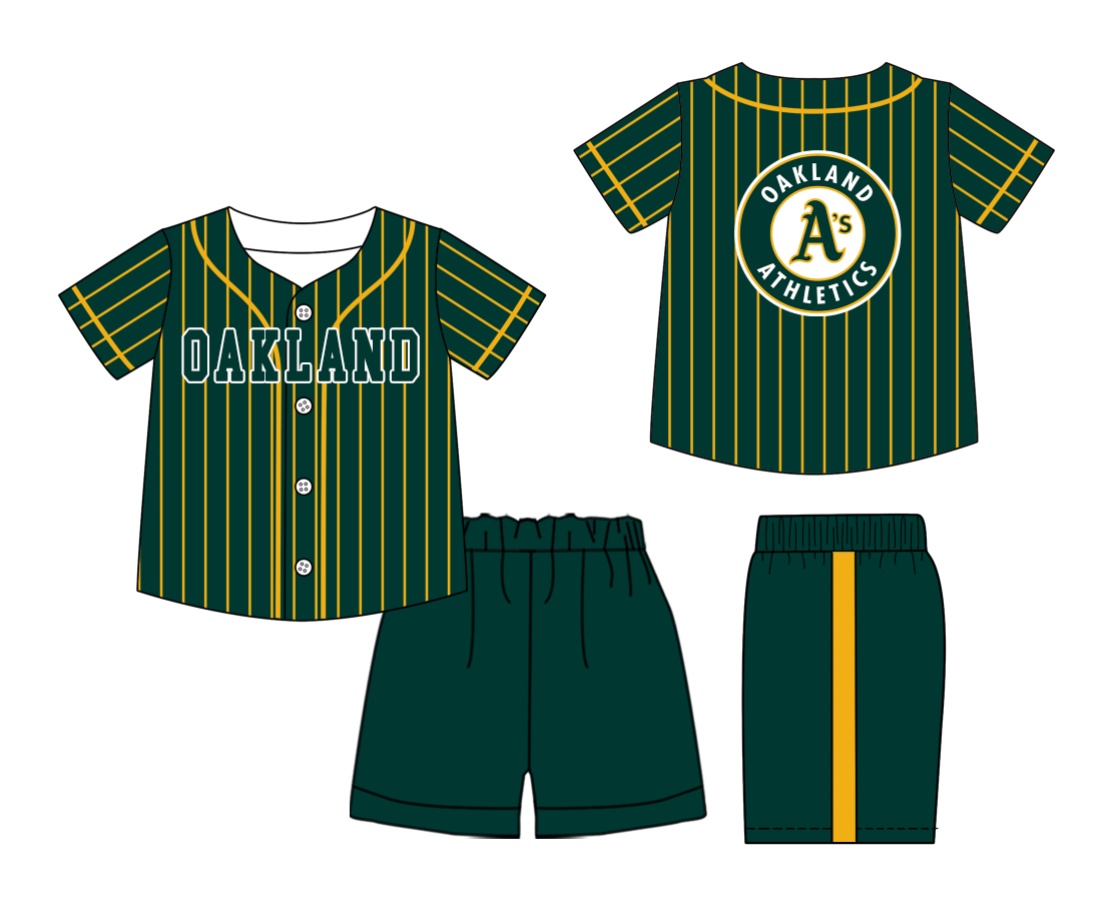 Custom Milk Silk Order MOQ:3 or 5 pcs Each Design Team State Kids Summer Green Short Sleeve Shorts Sets-26.1.20