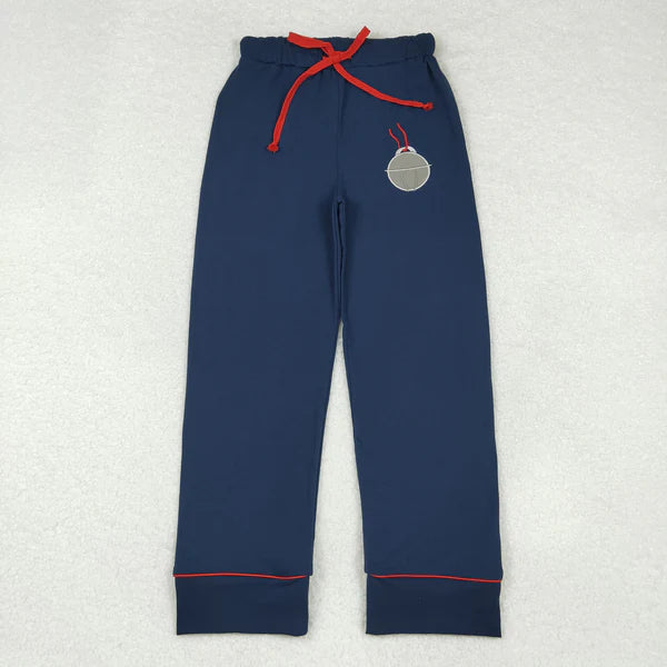 P0501 Adult Women Christmas Navy Embroidery Bell Bottom Pants Pajamas