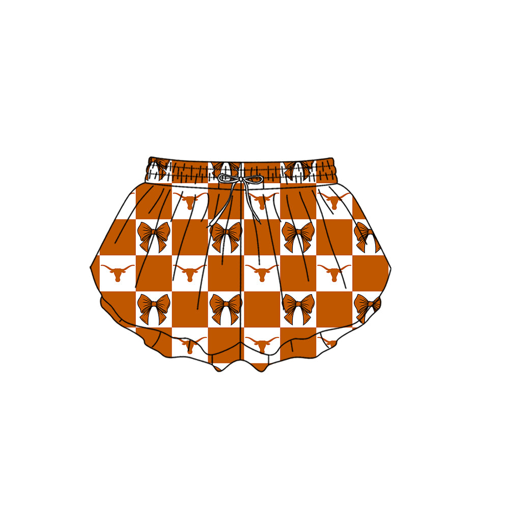 Custom Moq 3 or 5 Team Design Baby Girl Bull Skulls Bows Plaid Team Ruffle Shorts