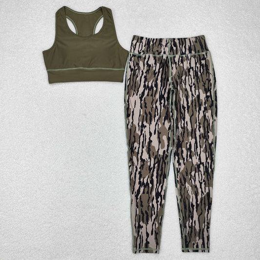 GSPO1666 Adult Army green vest camouflage pants yoga suit