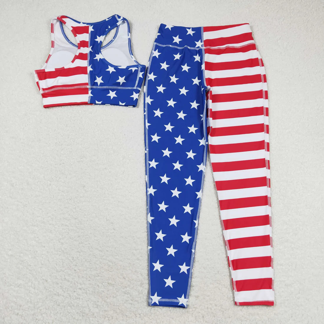 GSPO1486 4th of July Adult women Stars Red and White striped sleeveless pants Yoga suit