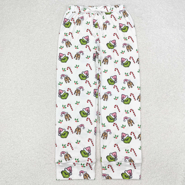 P0536 Adult Women Christmas Green Face Bottom Pants Pajamas