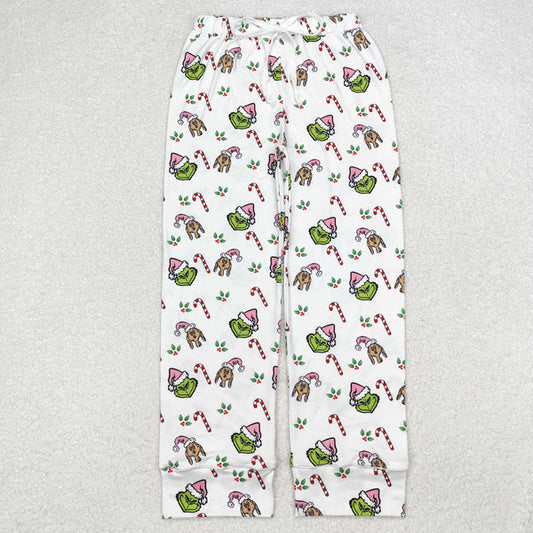 P0536 Adult Women Christmas Green Face Bottom Pants Pajamas