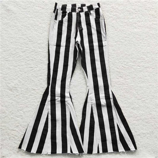 P0121 Adult black and white striped denim pants