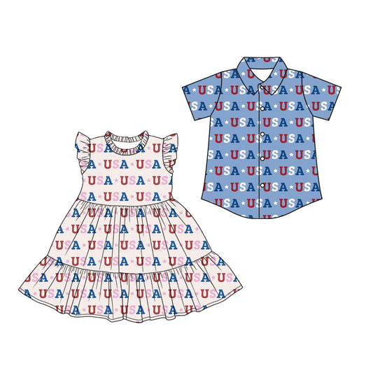 26.1.19 Custom (Moq 3 or 5) Sibling Baby Girl boy USA Short Sleeve Shorts Sets Kids Dress top