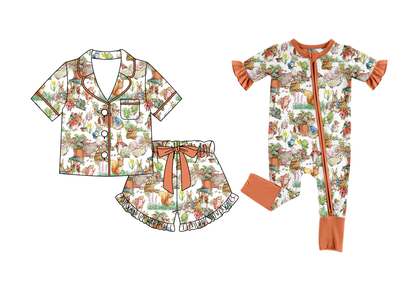 26.1.1 Custom MOQ:3 or 5 pcs each design milk silk Sibling baby girl clothes easter floral short sleeve shorts sets and romper