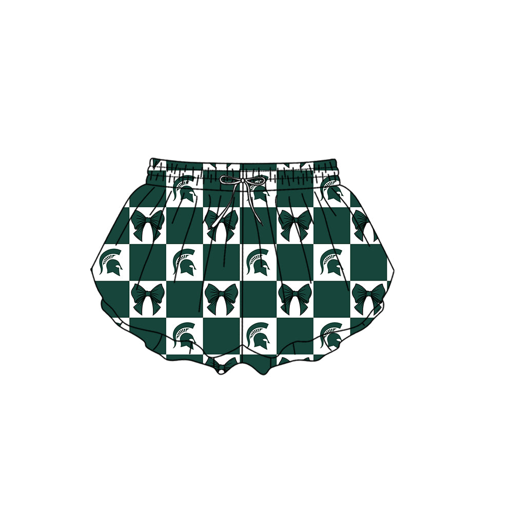 Custom Milk Silk Order MOQ:3 or 5 pcs Each Design Team State Girl Summer Bow Dark Green Shorts-26.1.21