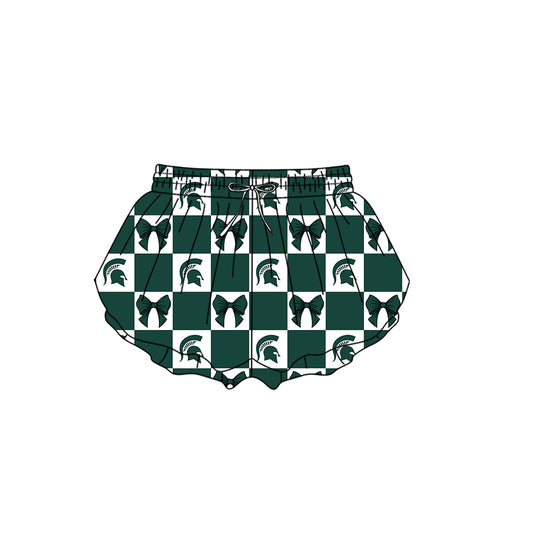Custom Milk Silk Order MOQ:3 or 5 pcs Each Design Team State Girl Summer Bow Dark Green Shorts-26.1.21