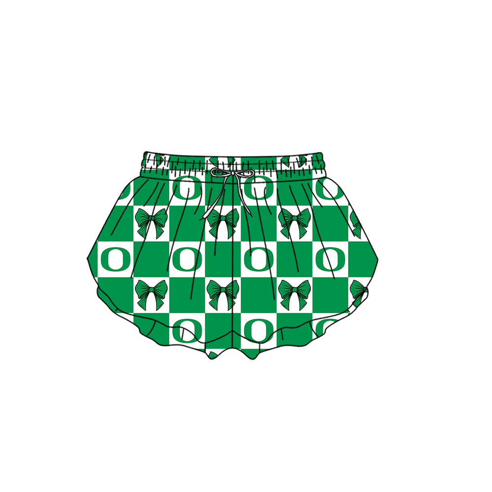 Custom Moq 3 or 5 Team Design Baby Girl Green Bows Plaid Team Ruffle Shorts