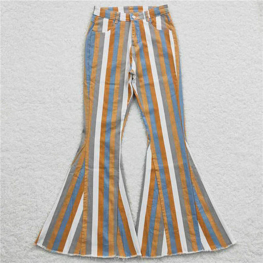 P0153 Adult orange grey and white striped denim pants