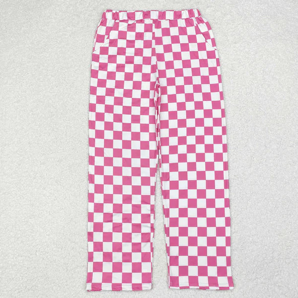 P0648 Adult Women Pink Checkered Bottom Pants Pajamas