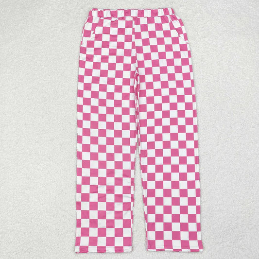 P0648 Adult Women Pink Checkered Bottom Pants Pajamas