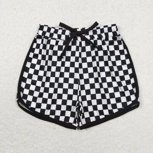 SS0279 Black and white plaid lace-up shorts for adult women