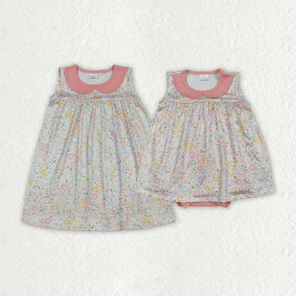 Sibling Baby girl clothes summer floral short sleeve dress and Rompers