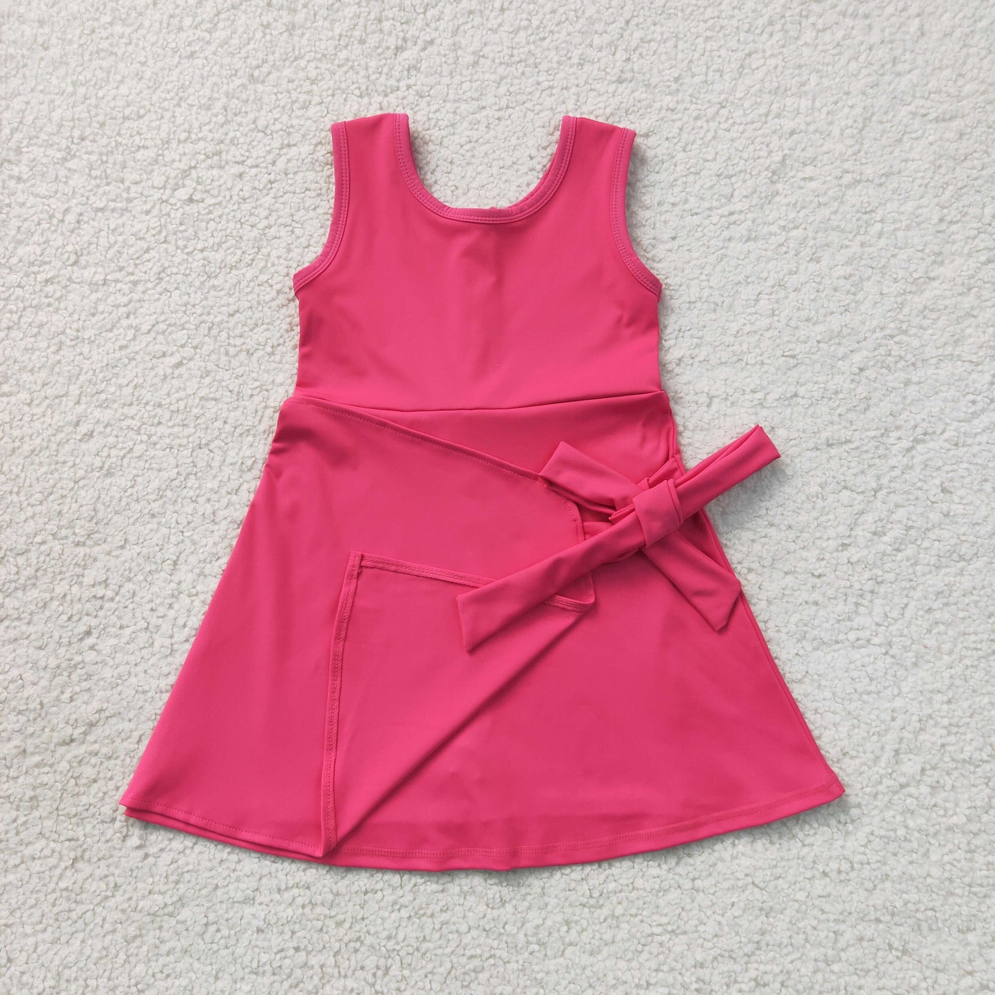 GSD3878 Kids Baby Girls Hot Pink Sleeveless Bows Yoga Active Short Knee Length Dress