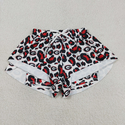 SS0804 Adult Women Black Red Leopard G Team Yoga Active Ruffle Shorts Bottoms