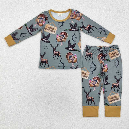 BLP0819 Baby Boys Hunting Ducks Top Pants Pajamas Clothes Set