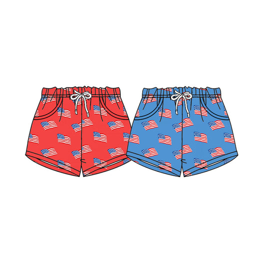 26.1.10 Custom MOQ:3 or 5 pcs each design milk silk Sibling baby girl clothes summer flag shorts 2