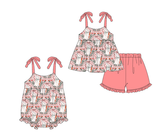 26.1.5 Custom MOQ:3 or 5 pcs each design milk silk Sibling baby girl clothes easter bow floral short sleeve shorts sets and romper