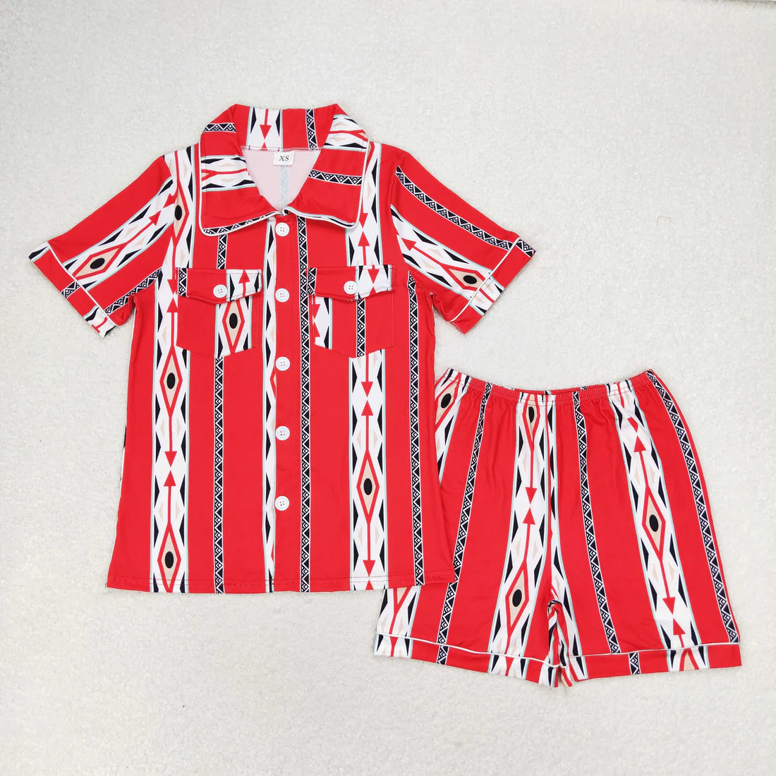 GSSO1283 Geometric red short sleeve shorts pajama set for adult women