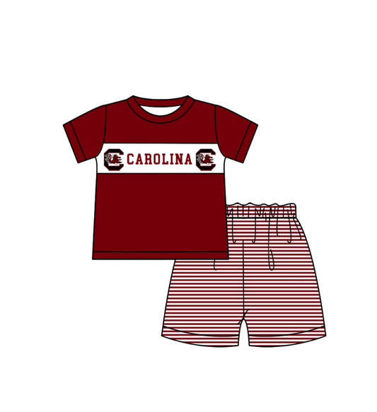 1.30 Custom Order Moq 3 Baby Boy Carolina Team Tunic Top Stripe Shorts Clothes Sets