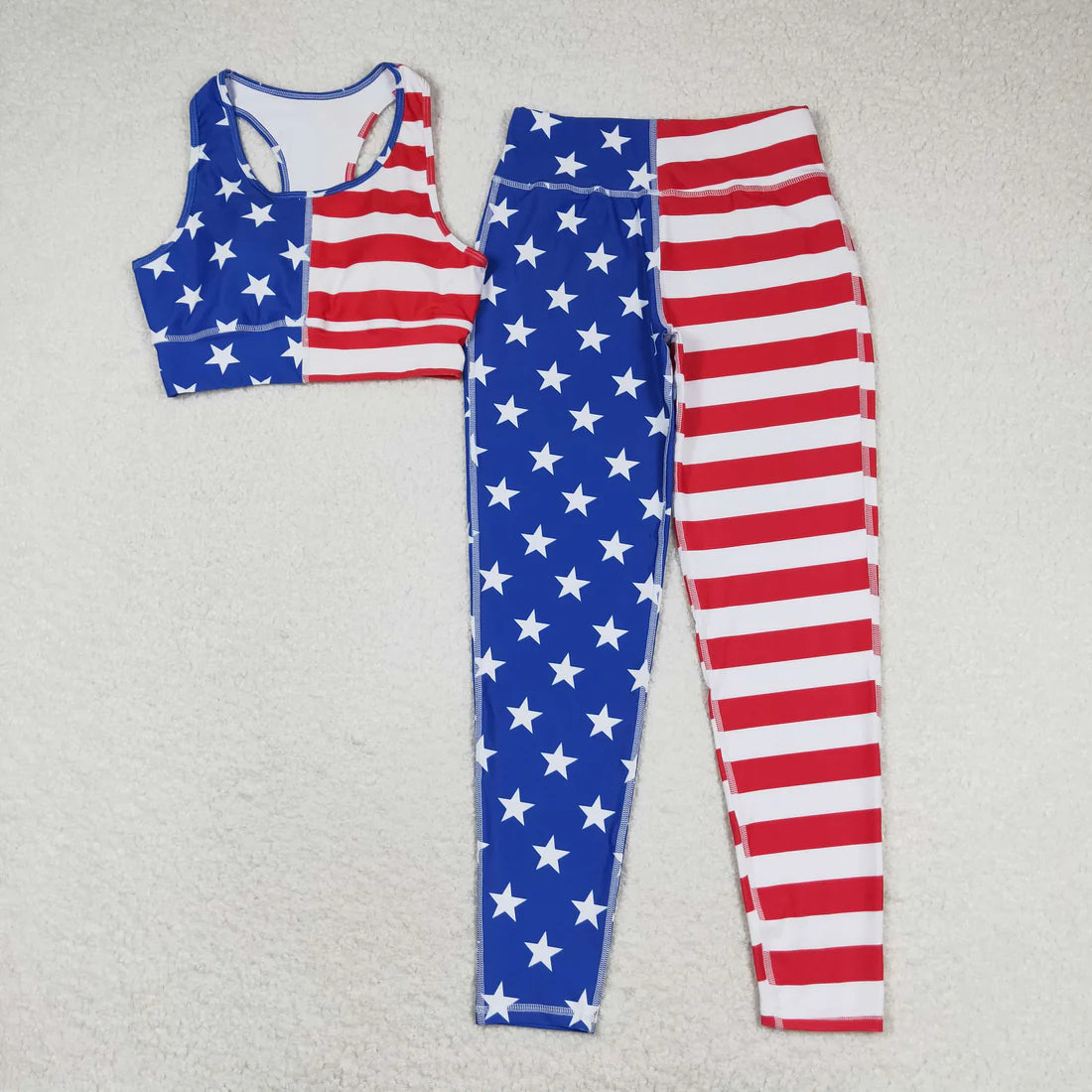 GSPO1486 4th of July Adult women Stars Red and White striped sleeveless pants Yoga suit