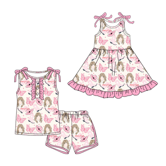 26.1.17 Custom (Moq 3 or 5) Sibling Baby Girl Clothes boot hat butterfly Short Sleeve Shorts Sets and Dress