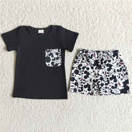 RTS NO MOQ（In Stock) A16-24 Black Short-Sleeve cartoon Mouse Boy Set