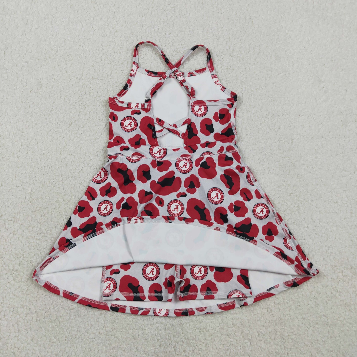 GSD3635 Kids Baby Girl Strap Red Leopard A Team Yoga Active Shorts Knee Length Dresses