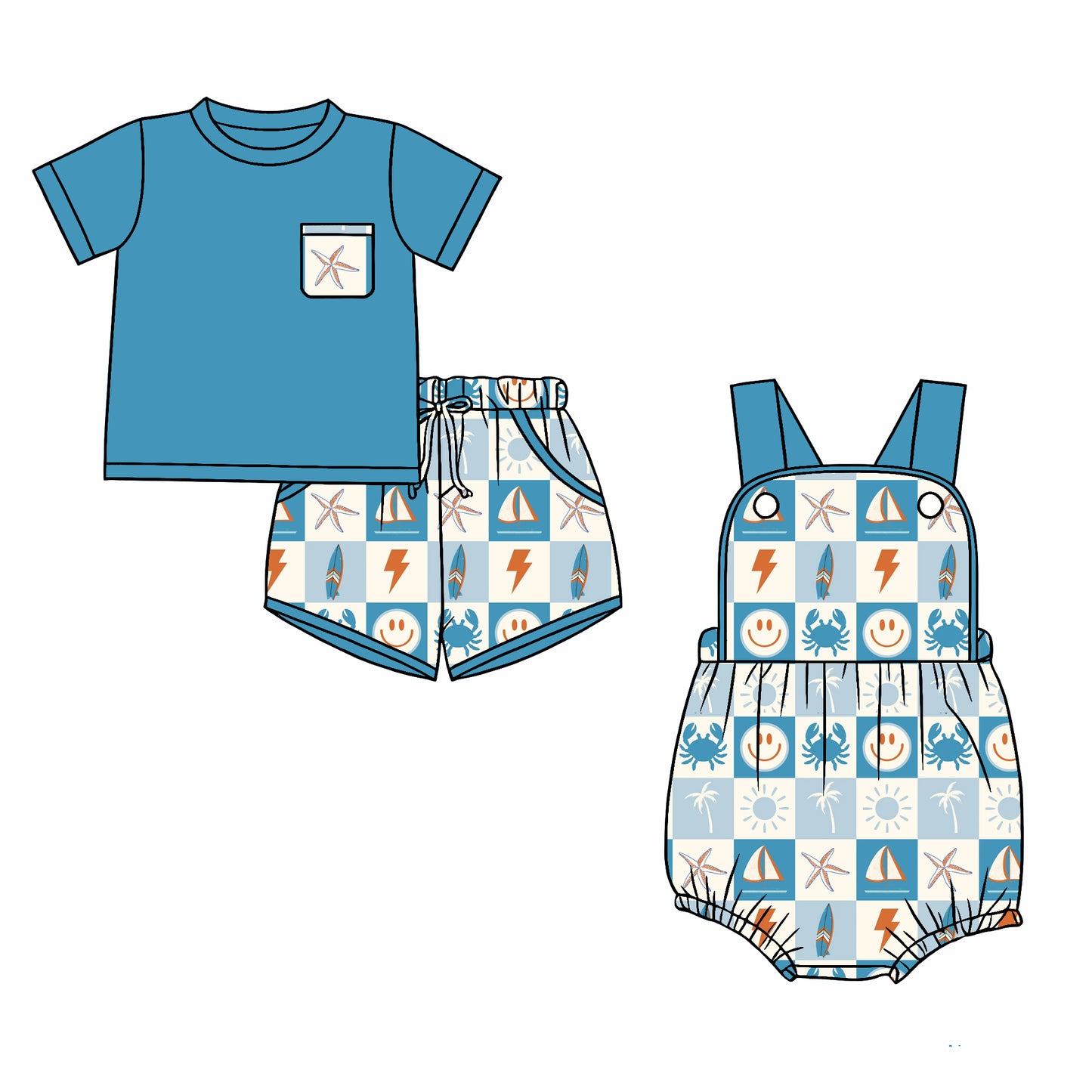 26.1.2 Custom MOQ:3 or 5 pcs each design milk silk Sibling baby boy clothes short sleeve shorts sets and romper