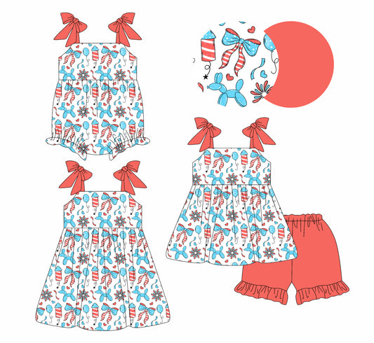 26.1.9 Custom MOQ:3 or 5 pcs each design milk silk Sibling baby girl clothes bow short sleeve shorts sets and dress and romper