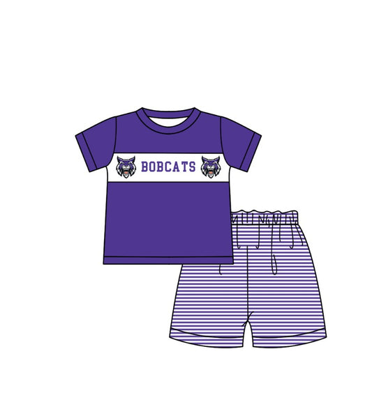 1.31 Custom Order Moq 3 Baby Boy Bobcats Team Top Stripe Shorts Clothes Sets