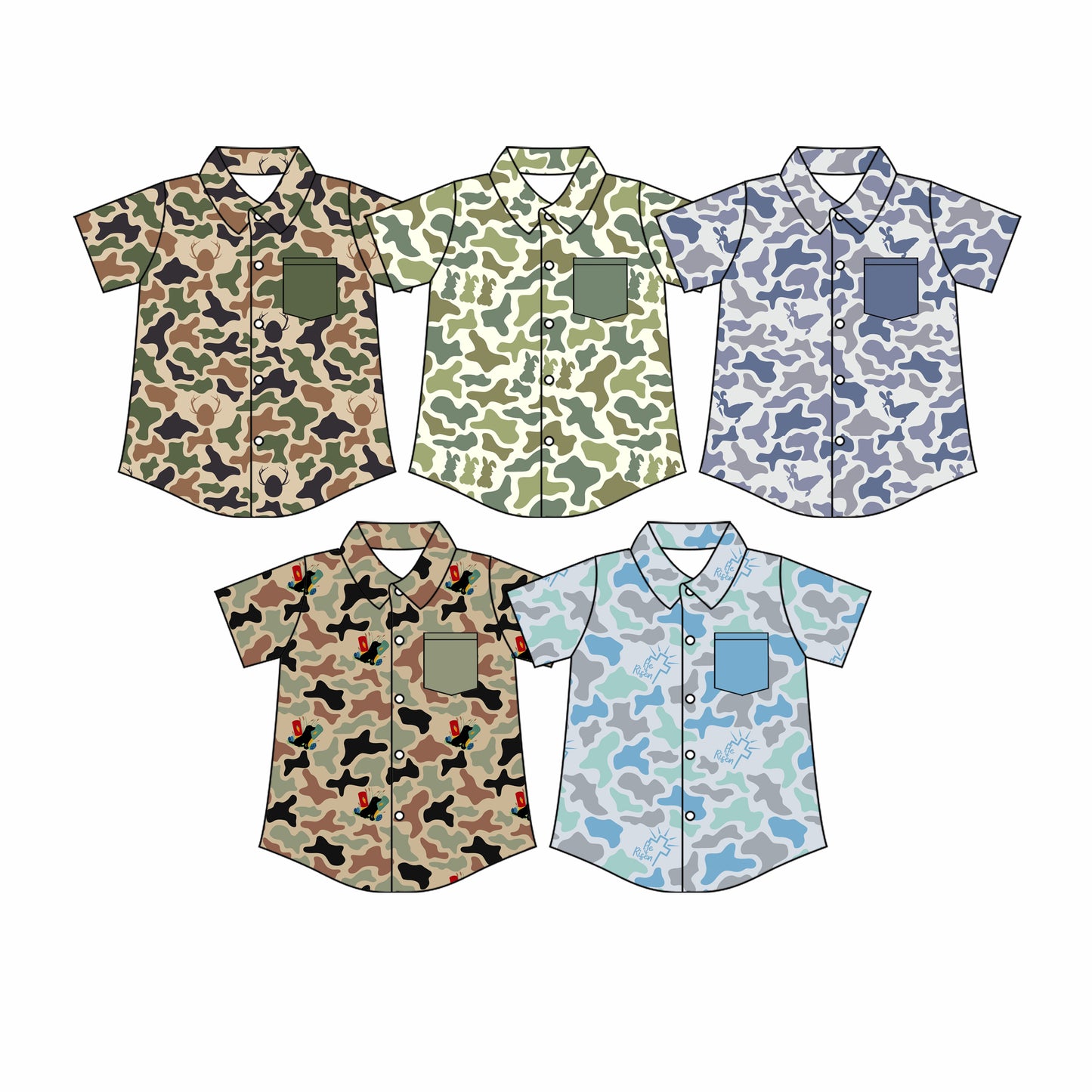 26.1.14 Custom MOQ:3 or 5 pcs each design milk silk Sibling baby boy clothes camouflage button short sleeve tops 5