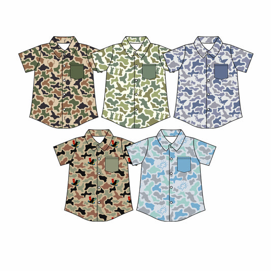 26.1.14 Custom MOQ:3 or 5 pcs each design milk silk Sibling baby boy clothes camouflage button short sleeve tops 5
