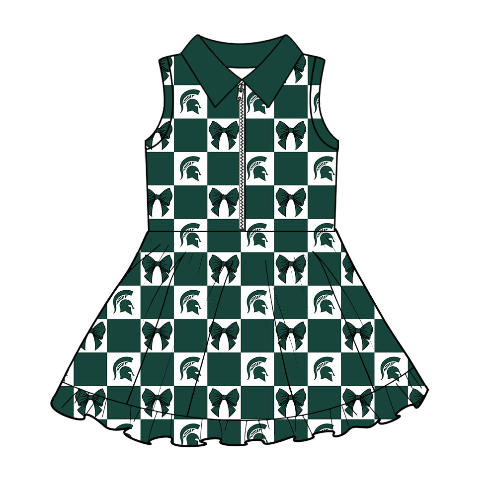 Custom Milk Silk Order MOQ:3 or 5 pcs Each Design Team State Girl Summer Bow Dark Green Sleeveless Skirts Sets 3 and dress and shorts-26.1.21