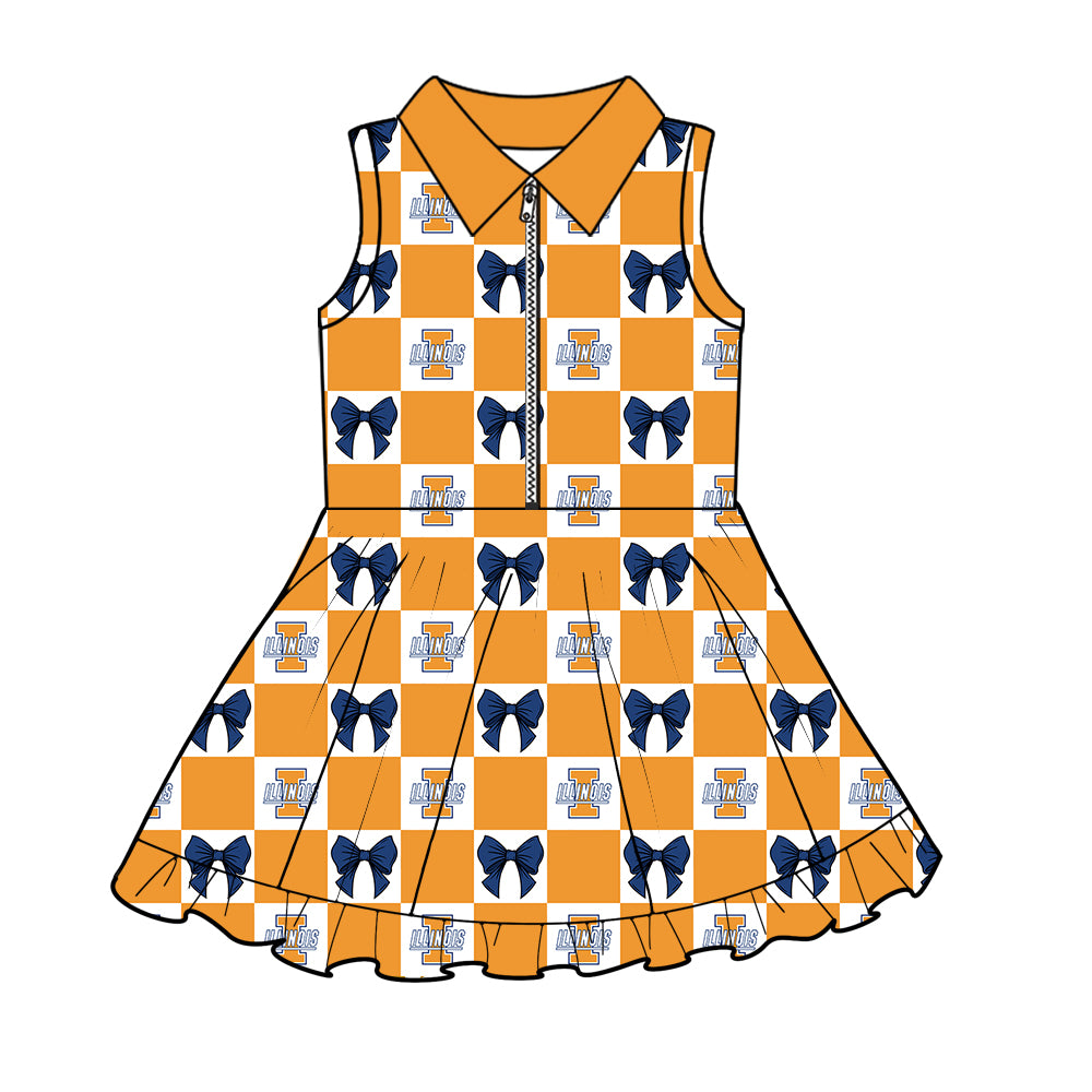 Custom Milk Silk Order MOQ:3 or 5 pcs Each Design Team State Girl Summer Bow Orange Sleeveless Dress-26.1.20